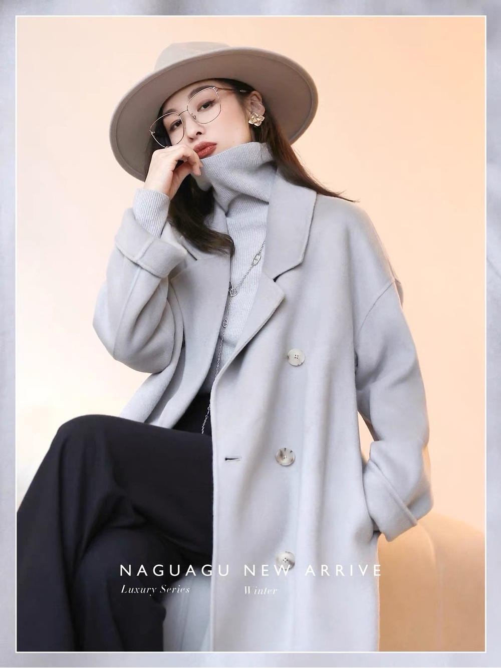 Light Gray Double-Breasted Wool Coat